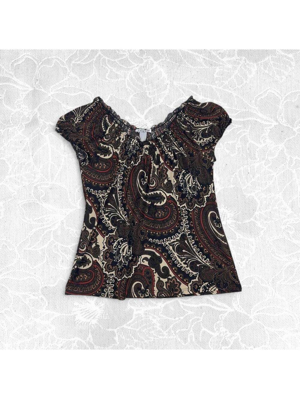 Carol Rose Vintage Paisley Print Cap Sleeve Blouse